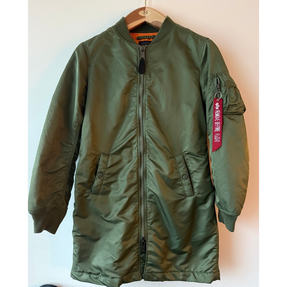 Alpha Industries Women's Long MA-1 Flight Bomber Jacket Olive Green Small